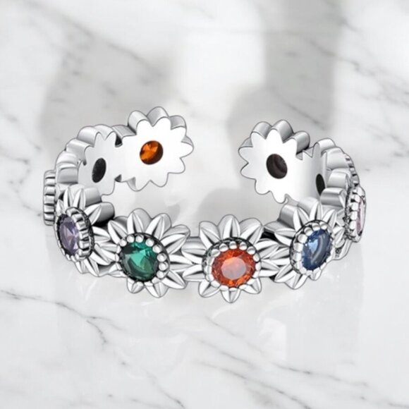 Floral Adjustable Colorful Ring - Picture 2 of 5